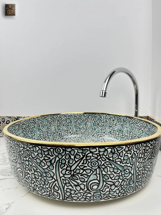 Elegante turkooisblauwe handgeschilderde keramische wastafel 