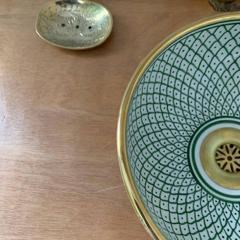 Fez Design Sink – Handgemaakte porseleinen keramische wasbak met 14k gouden rand, hoge kwaliteit, kras- en vlekbestendig, meerdere kleuren