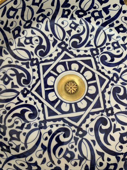 Wastafel goud 14k met Marokkaans keramisch design, traditioneel vakmanschap in wastafel, geschenk van handgemaakte en met de hand beschilderde wastafel