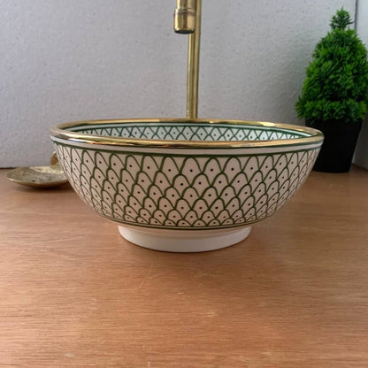 Fez Design Sink – Handgemaakte porseleinen keramische wasbak met 14k gouden rand, hoge kwaliteit, kras- en vlekbestendig, meerdere kleuren