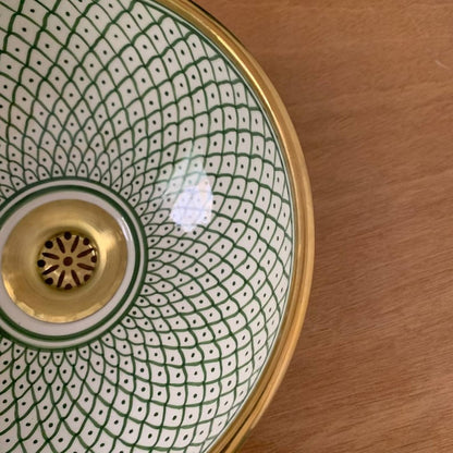 Fez Design Sink – Handgemaakte porseleinen keramische wasbak met 14k gouden rand, hoge kwaliteit, kras- en vlekbestendig, meerdere kleuren