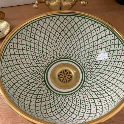 Fez Design Sink – Handgemaakte porseleinen keramische wasbak met 14k gouden rand, hoge kwaliteit, kras- en vlekbestendig, meerdere kleuren