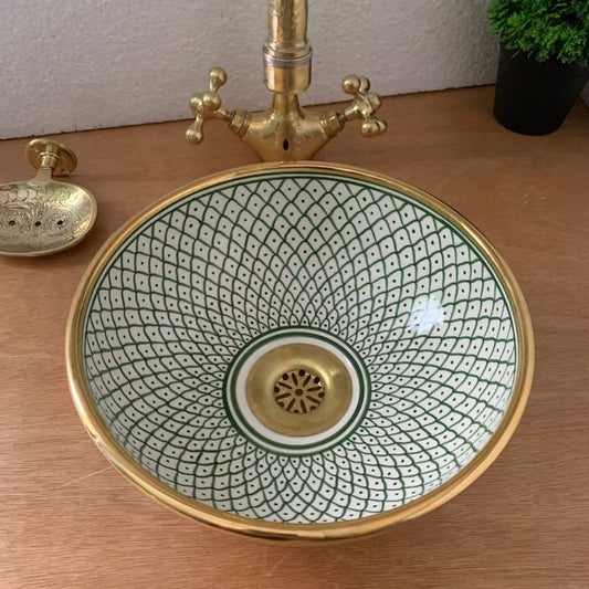 Fez Design Sink – Handgemaakte porseleinen keramische wasbak met 14k gouden rand, hoge kwaliteit, kras- en vlekbestendig, meerdere kleuren
