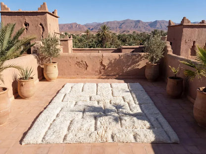 Handgemaakt Marokkaans Tapijt - Berberse handgemaakt wollen tapijt - Ivoor kleur - 152x213 cm