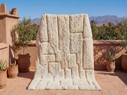 Handgemaakt Marokkaans Tapijt - Berberse handgemaakt wollen tapijt - Ivoor kleur - 152x213 cm