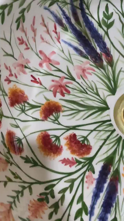 Marchica - Handgeschilderde Keramische Wastafel - Ronde Bloemen Badkamerwastafel, Handgemaakte Marokkaanse Kunst Wastafel