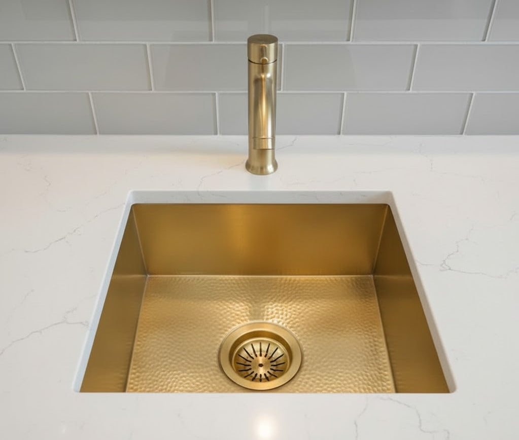 Custom Made Brushed Brass Kitchen Sink - + Brass Stopper Drain Strainer Included , Island Sink Kitchen Bar ,hammered copper
